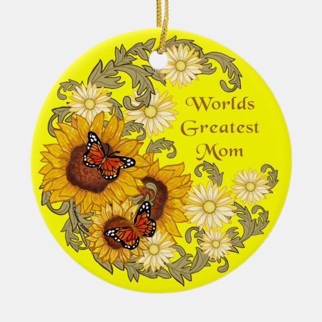 Butterfly Sunflower Mum  ornament  (Front)