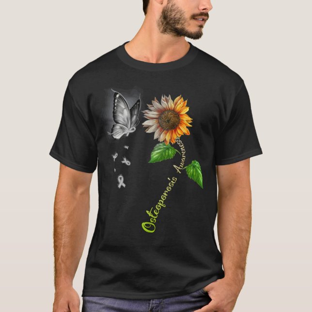 Butterfly Sunflower Osteoporosis Awareness T-Shirt (Front)