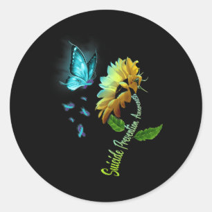 Butterfly Sunflower Suicide Prevention Awareness Classic Round Sticker