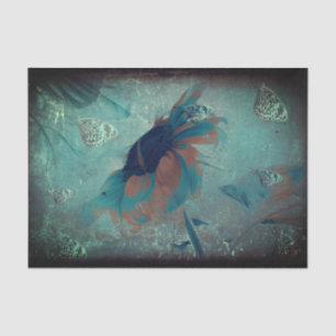 Butterfly Sunflower Teal Sepia Vintage Antique Art Tissue Paper