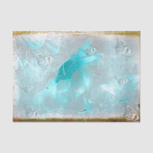 Butterfly Sunflower Teal Silver Vintage Antique Tissue Paper