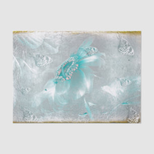 Butterfly Sunflower Teal Vintage Antique Tissue Paper