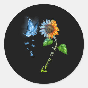 Butterfly Sunflower Trisomy 18 Awareness Classic Round Sticker