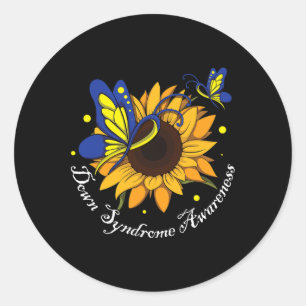 Butterfly Sunflower World Down Syndrome Awareness Classic Round Sticker