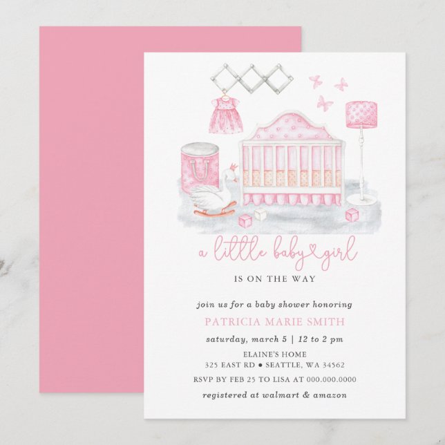 Butterfly Swan Princess Pink Girl Baby Shower Invitation (Front/Back)