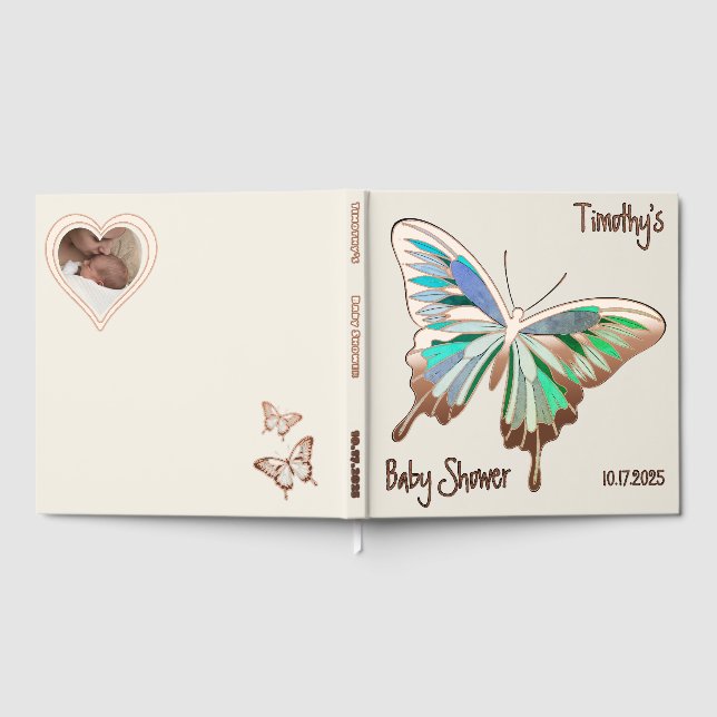 Butterfly Sweet Palette Baby Shower Rose Gold Guest Book (Full)