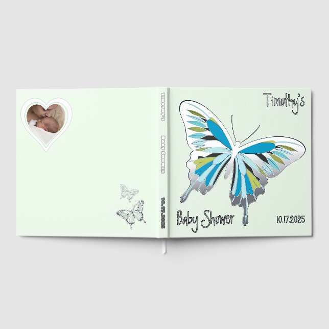 Butterfly Sweet Palette Baby Shower silver foil Guest Book (Full)