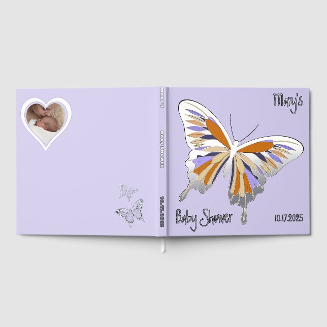 Butterfly Sweet Palette Baby Shower Silver Foil  Guest Book (Full)