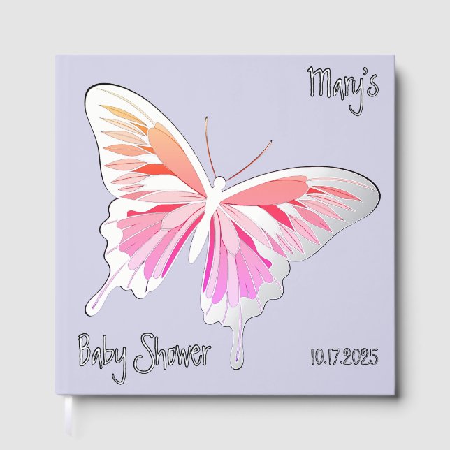 Butterfly Sweet Palette Baby Shower Silver Foil  Guest Book (Front)