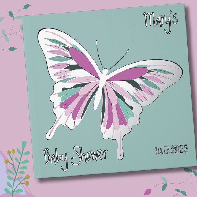 Butterfly Sweet Palette Baby Shower Silver Foil  Guest Book (Creator Uploaded)