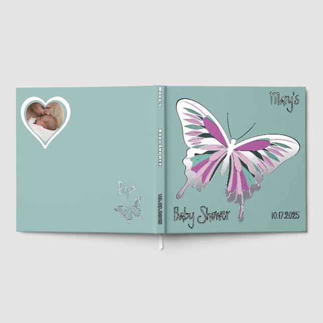 Butterfly Sweet Palette Baby Shower Silver Foil  Guest Book (Full)