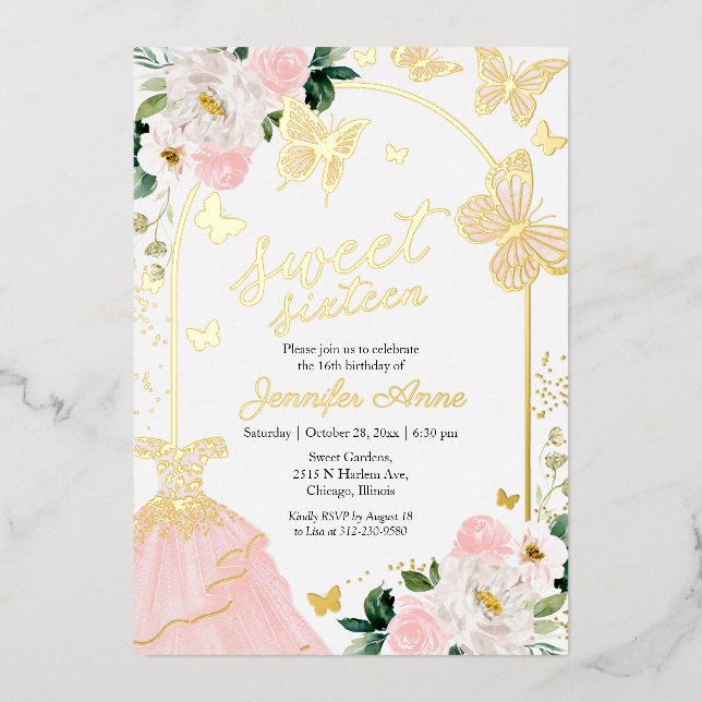 Butterfly Sweet Sixteen Blush Floral Dress Gold (Front)