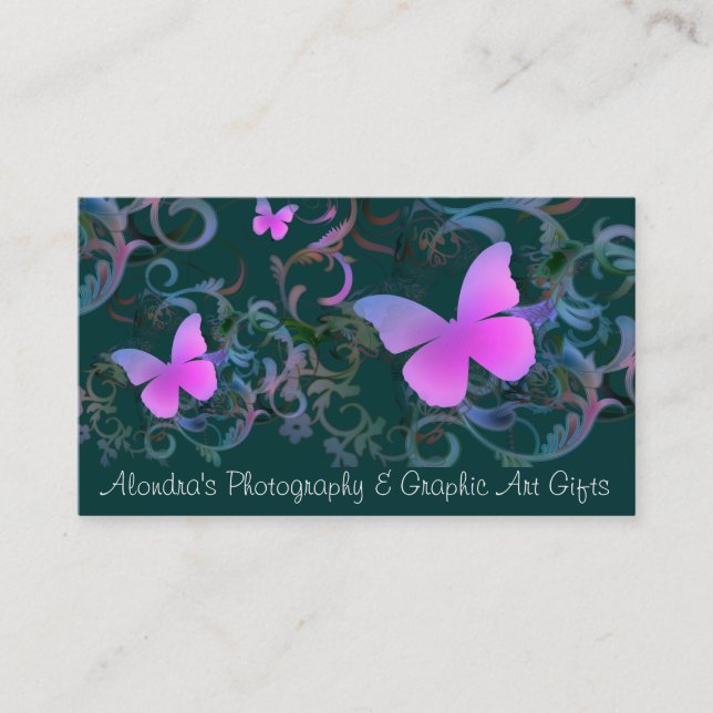 Butterfly Swirl (green) Business Card (Front)