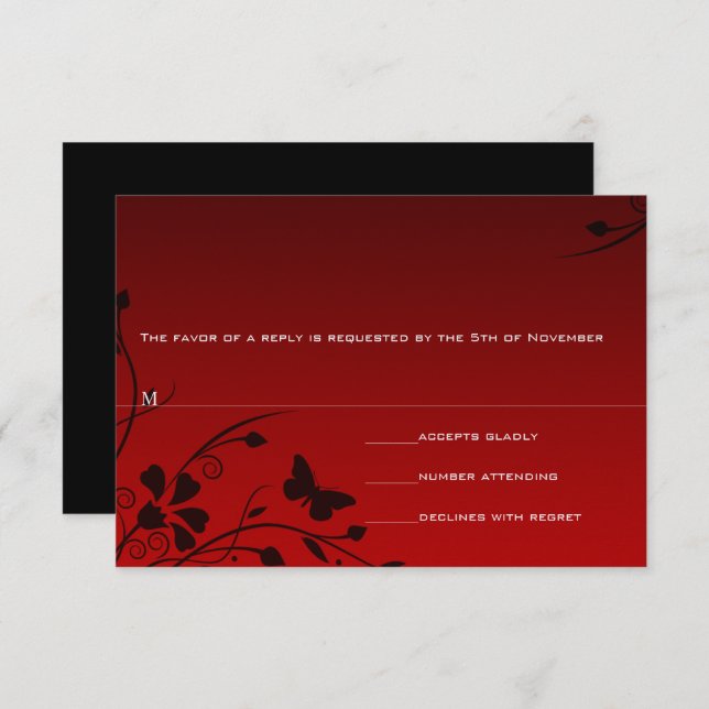 Butterfly Swirl Red and Black RSVP Cards (Front/Back)