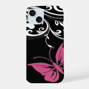 Butterfly Swirls Cranberry Pink iPhone 15 Case