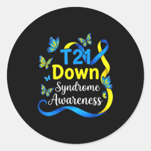 Butterfly t21 support world down syndrome awarenes classic round sticker