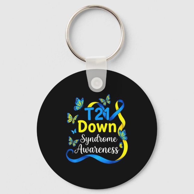 Butterfly t21 support world down syndrome awarenes key ring (Front)