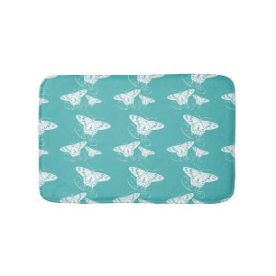 Butterfly Teal And White Pattern Bath Mat