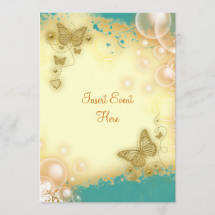 Butterfly teal gold wedding engagement invitation