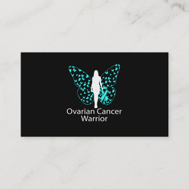 Butterfly Teal Ribbon Ovarian Cancer Awareness Business Card (Front)