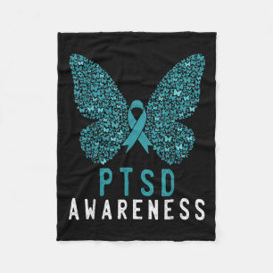 Butterfly Teal Ribbon Rainbow Warrior Ptsd Awarene Fleece Blanket