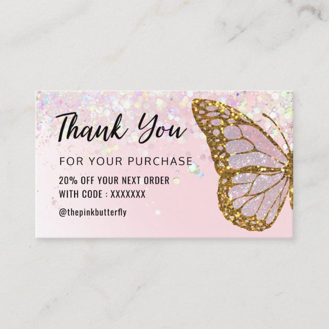 butterfly thank you for your purchase  business ca card (Front)
