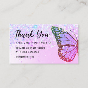 butterfly thank you for your purchase business card