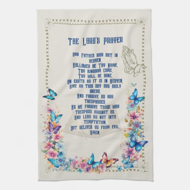 Butterfly The Lord's Prayer  Tea Towel (Vertical)