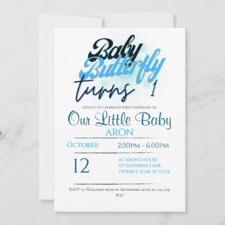 butterfly theme 1st  birthday Invitation