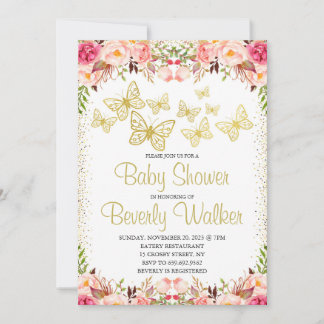 Butterfly Theme Baby Shower Botanical Floral Invitation