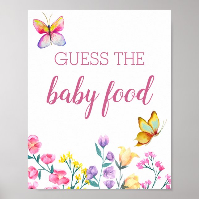 Butterfly Theme Floral Garden Guess The Baby Food Poster (Front)
