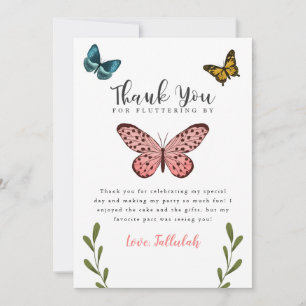 Butterfly Theme Girls Birthday Party Thank You Card