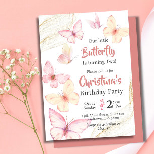 Butterfly themed cute bliss 2nd birthday invitation