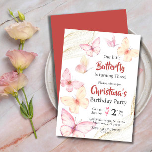 Butterfly themed cute bliss modern 3rd birthday  invitation