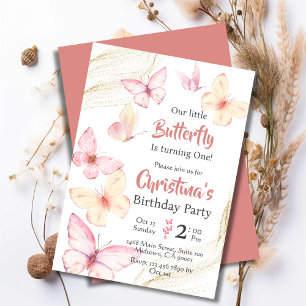 Butterfly themed cute modern bliss 1st birthday invitation