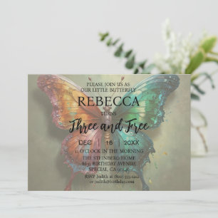 Butterfly Three and Free Birthday Invitations