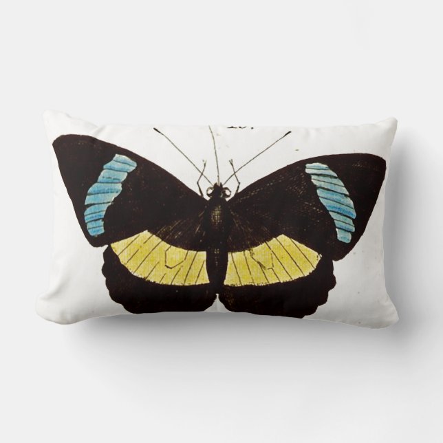 Butterfly Throw Pillow in Black, Aqua & Yellow (Front)
