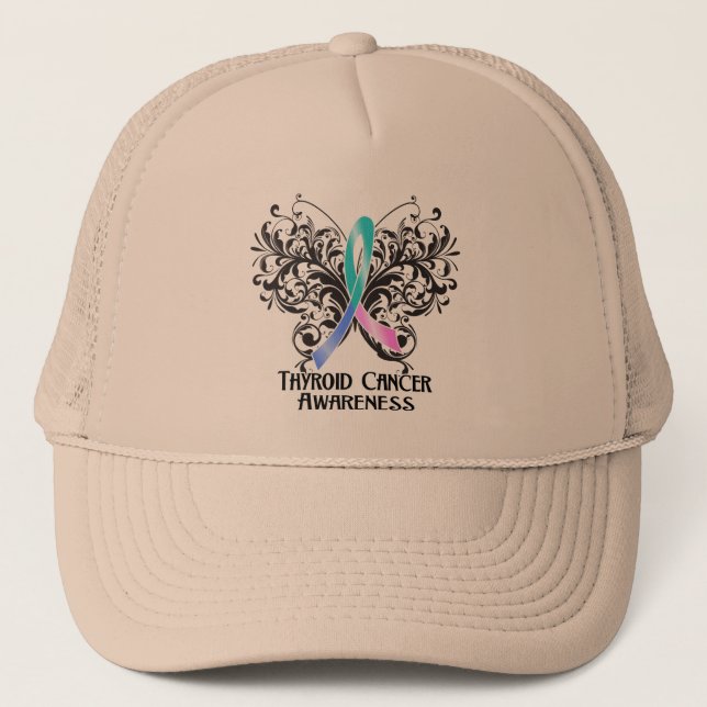 Butterfly Thyroid Cancer Awareness Trucker Hat (Front)