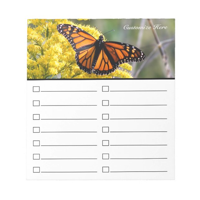 Butterfly To Do List or Grocery List Notepad (Front)