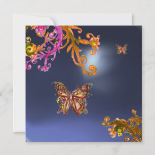 BUTTERFLY TOPAZ  BLUE, bright pink orange brown Invitation