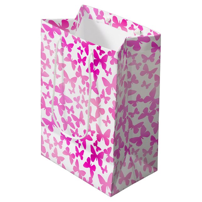 Butterfly Toss (Pink) Medium Gift Bag (Front Angled)