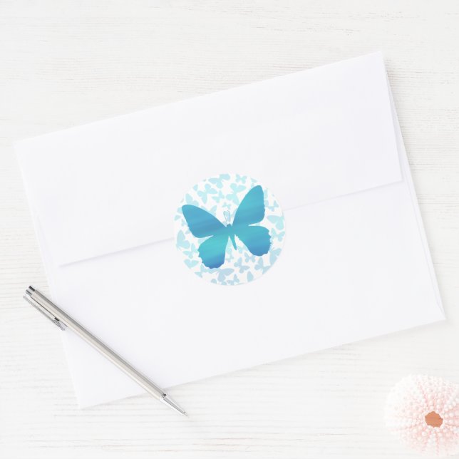 Butterfly Toss (Teal-Single) Classic Round Sticker (Envelope)