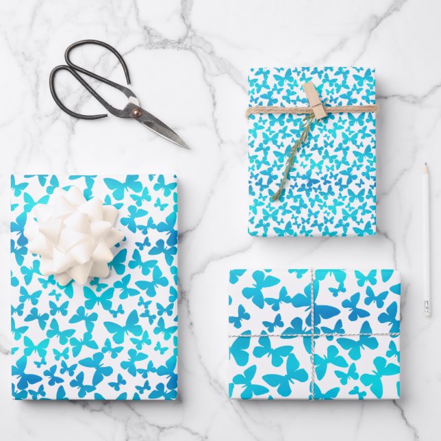Butterfly Toss (Teal) Wrapping Paper Sheet (Front)