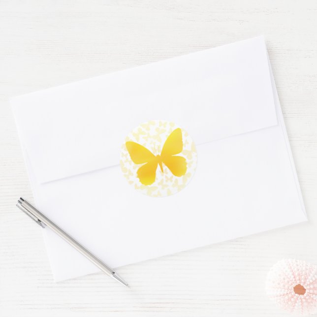 Butterfly Toss (Yellow-Single) Classic Round Sticker (Envelope)