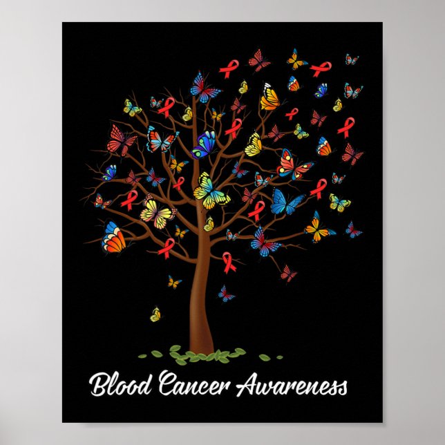 Butterfly Tree Beautiful Red Ribbon Blood Cancer A Poster (Front)