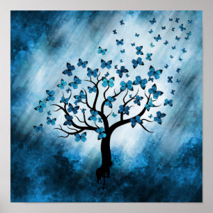 Butterfly Tree - Blue Marble Mist Poster