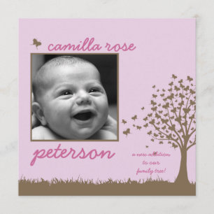 butterfly tree girl birth announcement