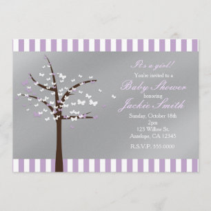 Butterfly Tree Lavender & Grey Shower Invitation