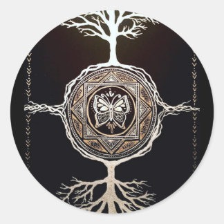 Butterfly Tree Mandala Classic Round Sticker