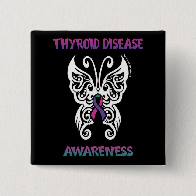 Butterfly/Tribal...Thyroid Disease 15 Cm Square Badge (Front)